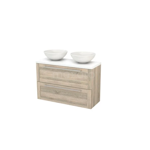 Wooden bathroom unit with two drawers, double white drawers and modern design, perfect for stylish bathroom design.