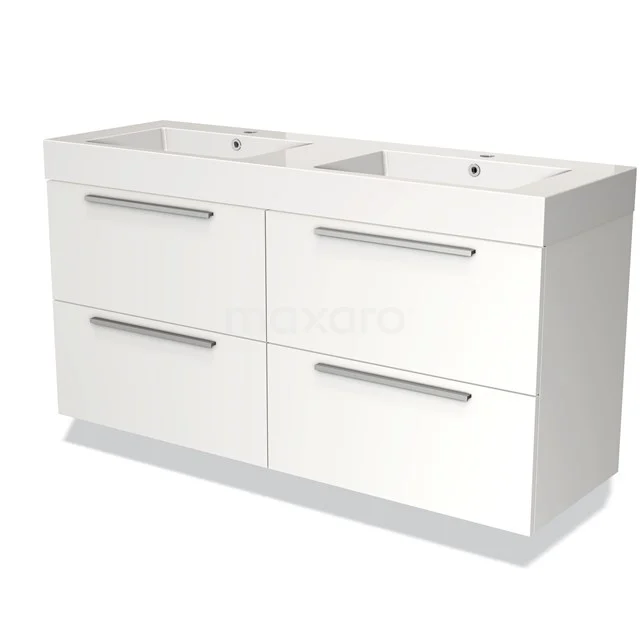 White double vanity unit with four drawers and integrated modern handles, perfect for a stylish bathroom.