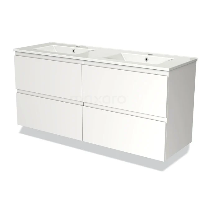 Weißes Doppel-Waschtischmöbel aus MDF mit vier Schubladen, ideal für moderne Badezimmerlagerung und praktischen Gebrauch.