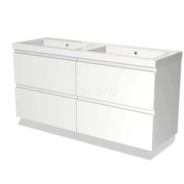White Bathroom unit with double basin, sleek drawers and modern design, ideal for an organised and stylish bathroom.