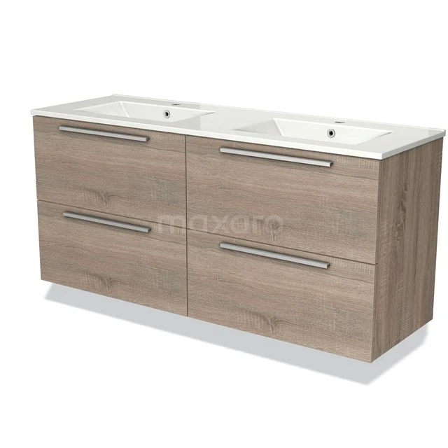 Badkamermeubel 140 cm Modulo Eiken 4 Lades Vlak Wastafel Keramiek BMW18-00526
