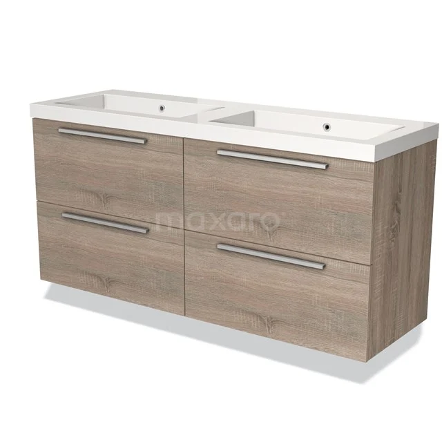 Badkamermeubel 140 cm Modulo Eiken 4 Lades Vlak Wastafel Mineraalmarmer BMW18-00527