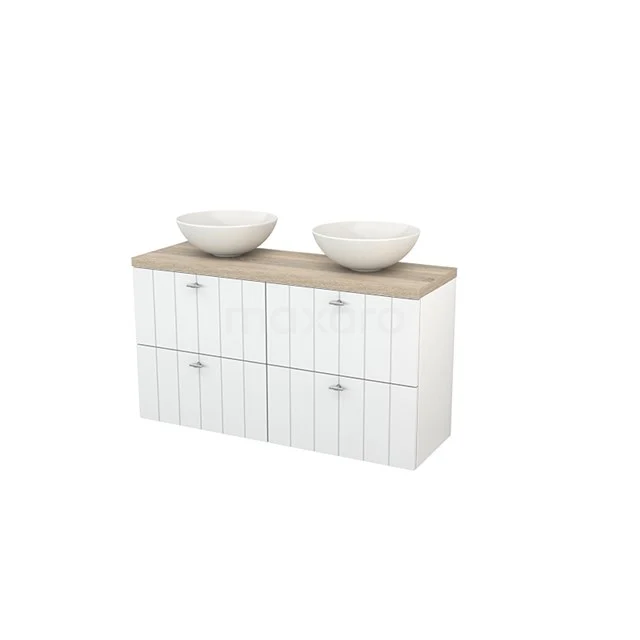 White wooden Bathroom unit with double vanity units for countertop wash basin worktop in light wood and round ceramic basins, ideal for modern bathrooms.