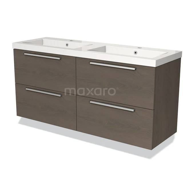 Badkamermeubel 140 cm Modulo Donkerbruin Eiken 4 Lades Vlak Wastafel Mineraalmarmer BMW18-00576