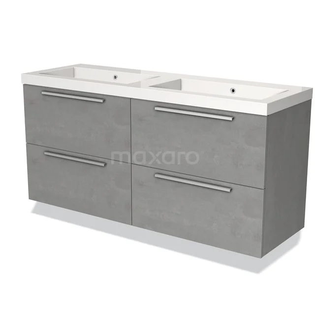 Grijze dubbele wastafelonderkast met lades, modern design, perfect voor een strakke en stijlvolle badkamer.
