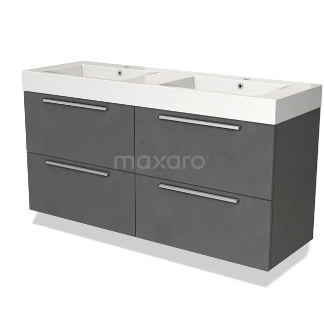 Dubbele grijze wastafelmeubel met vier lades, moderne designserie, perfect voor stijlvolle badkameropslag.