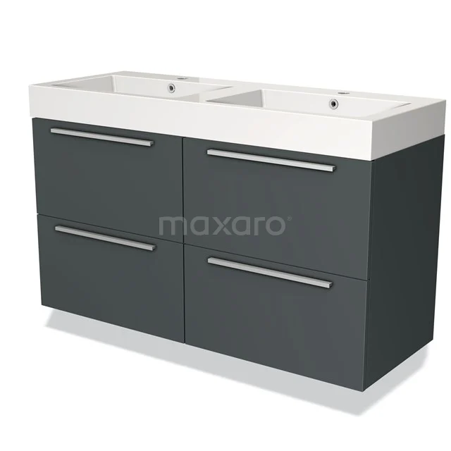 Badkamermeubel 120cm Modulo Donkergrijs 4 Lades Vlak Wastafel Mineraalmarmer BMW18-00619