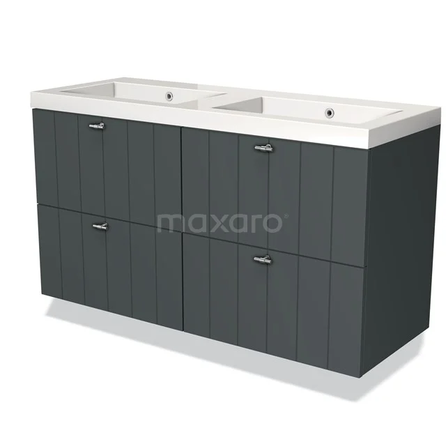 Badkamermeubel 120cm Modulo Donkergrijs 4 Lades Lamel Wastafel Mineraalmarmer BMW18-00628