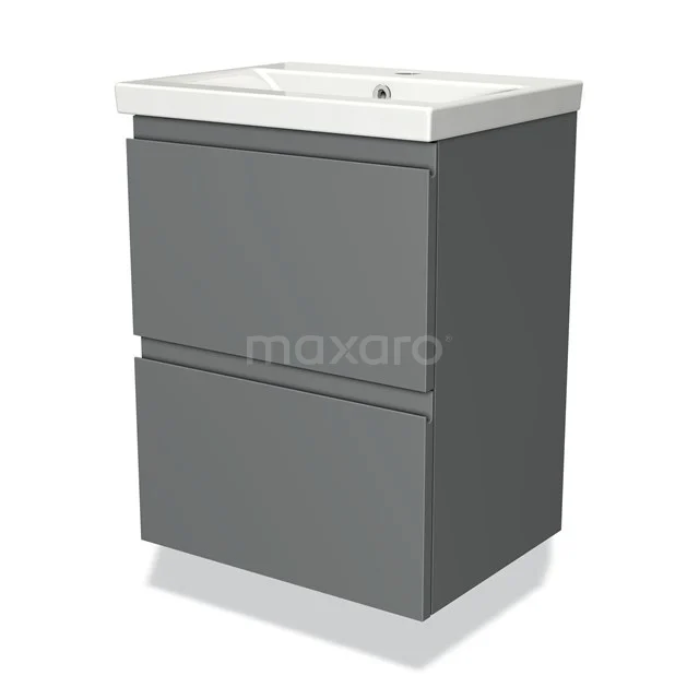 Modulo Slim Bathroom furniture with sink | 50 cm Mid grey Handle-less front Ceramic 2 Stacked drawers BMW37-00012 Grey Bathroom cabinet with two soft-close drawers and a white ceramic basin, modern design and durable materials.