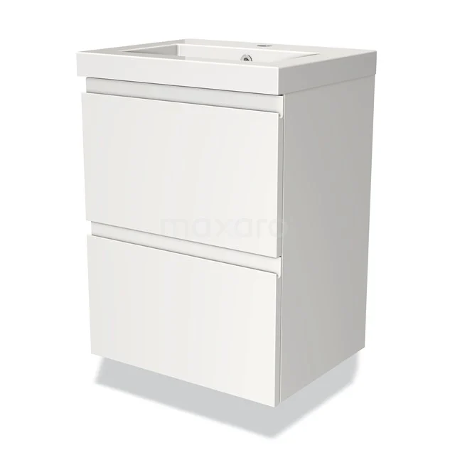 White bathroom unit with two handleless drawers, sleek design, suitable for modern bathrooms.