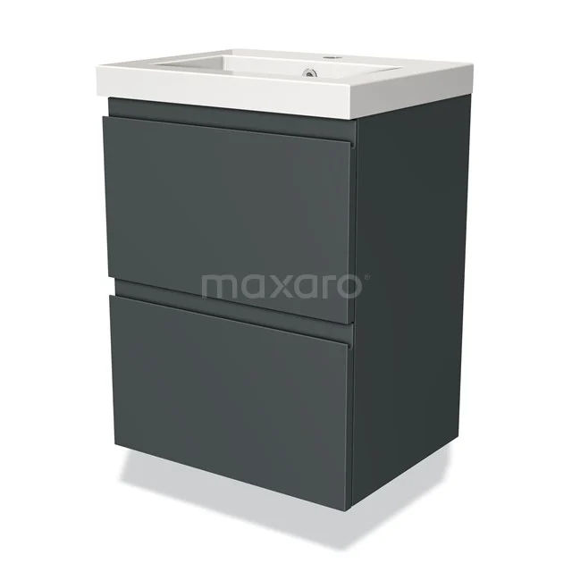 Modulo Slim Vanity units with basin | 50 cm Dark grey Handle-less front Mineral marble 2 Stacked drawers BMW37-00029