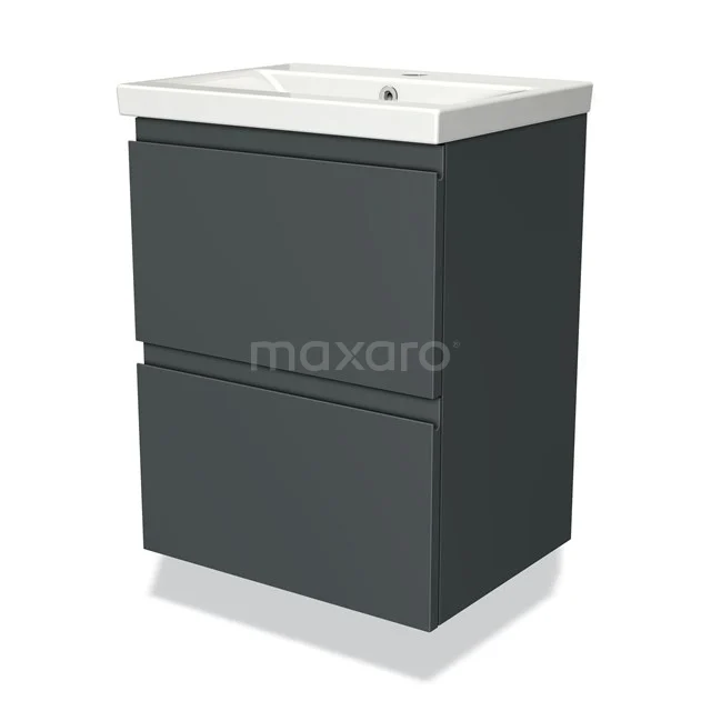 Modulo Slim Bathroom furniture with sink | 50 cm Dark grey Handle-less front Ceramic 2 Stacked drawers BMW37-00030 Dark grey Bathroom cabinet with two drawers and white basin, modern design, ideal for compact bathrooms.