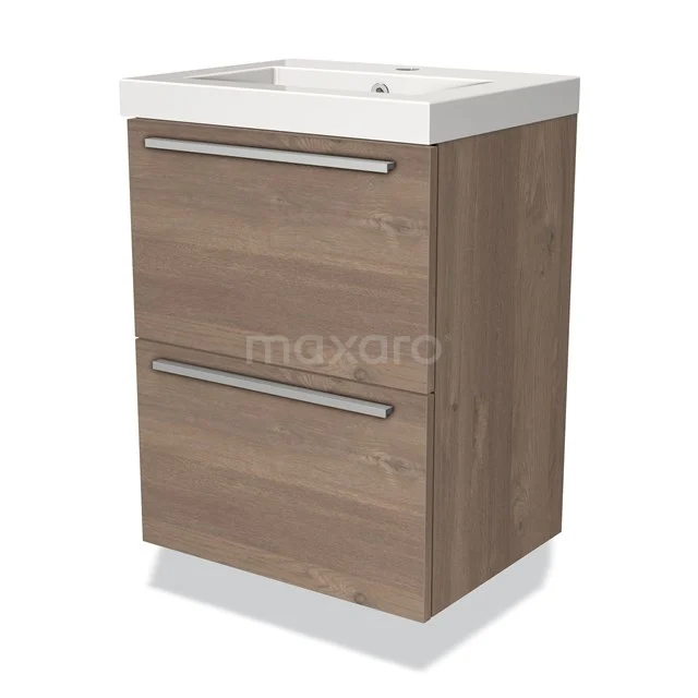 Holz Badezimmermöbel mit zwei Schubladen, weißem Waschbecken und modernem Design, ideal für ein stilvolles und praktisches Badezimmer.