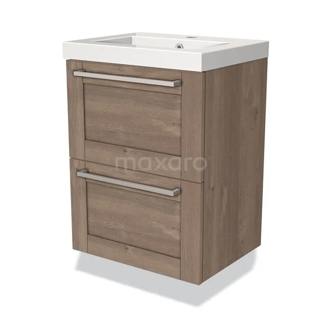 Wooden vanity units with basin, two drawers with metal handles, compact design, ideal storage space for small bathrooms.