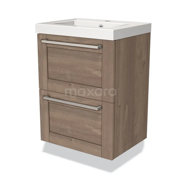 Modulo Slim Vanity units with basin | 50 cm Mid brown oak Frame front Mineral marble 2 Stacked drawers BMW37-00051
