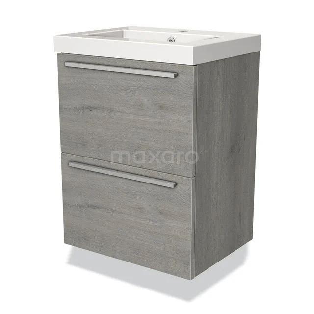 Modulo Slim Vanity units with basin | 50 cm Grey oak Flat front Mineral marble 2 Stacked drawers BMW37-00057