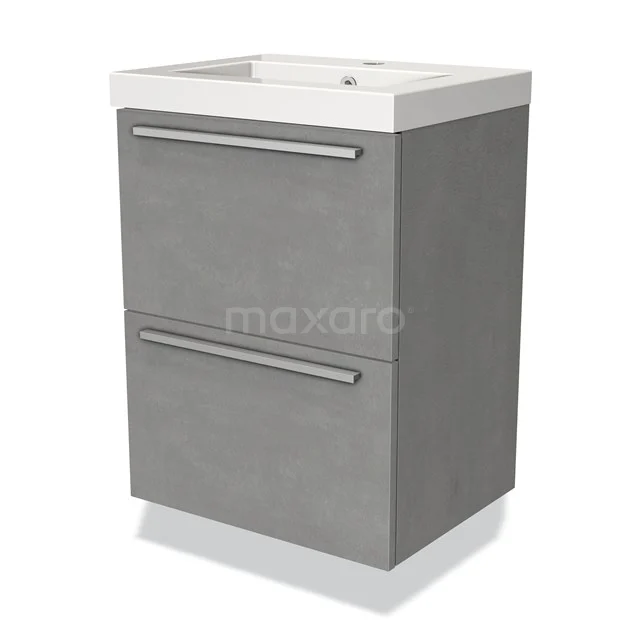 Graue Badmöbel mit Waschbecken, matte Oberfläche und schlichte metallene Haltegriffe, ideal für moderne Badezimmergestaltungen.