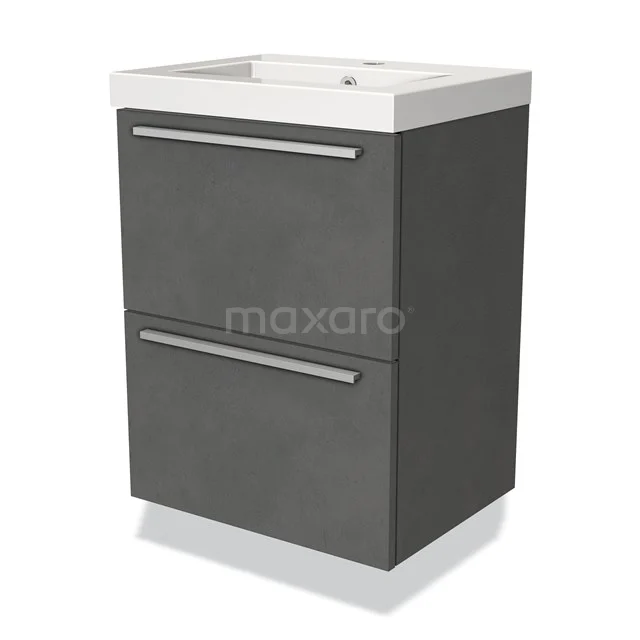 Modulo Slim Vanity units with basin | 50 cm Dark grey concrete Flat front Mineral marble 2 Stacked drawers BMW37-00063