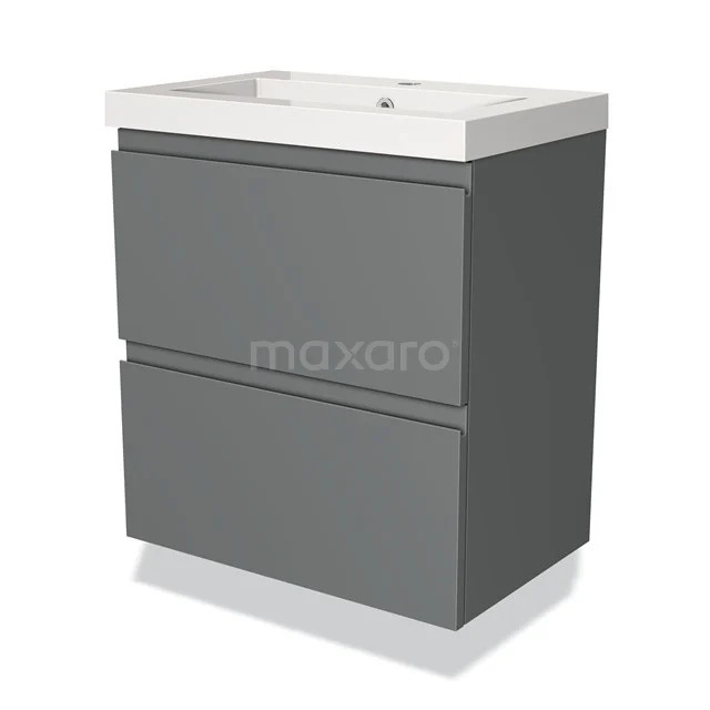 Modulo Slim Vanity units with basin | 60 cm Mid grey Handle-less front Mineral marble 2 Stacked drawers BMW37-00080 Grey Bathroom cabinet with sink, modern design, two drawers, softclose, ideal for an organised and stylish bathroom.