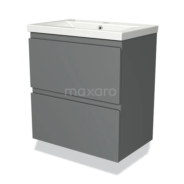 Grey bathroom furniture set with double drawers, soft-close system and a ceramic basin for a modern bathroom style.