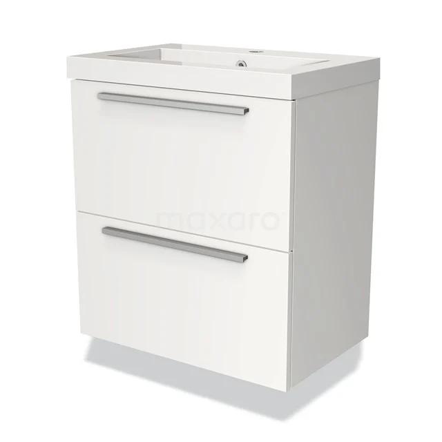 Weißer Badschrank mit zwei Ladegriffen, schlankem Design und glänzender Oberfläche, ideal für Stauraum in modernen Bädern.