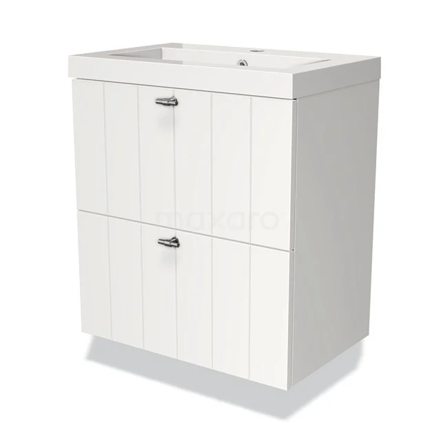 White Bathroom unit with two soft-close drawers, vertical lines and ceramic basin, ideal for modern bathrooms.