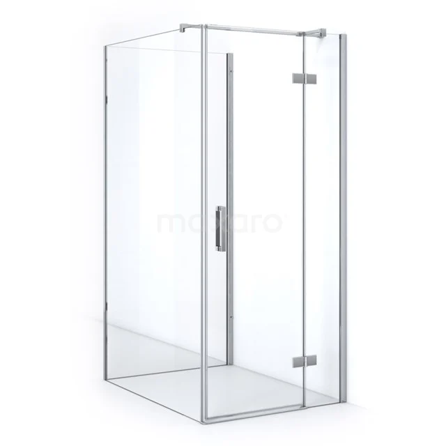 Modern glass shower enclosure with corner step and aluminium frame, perfect for stylish bathroom fittings.