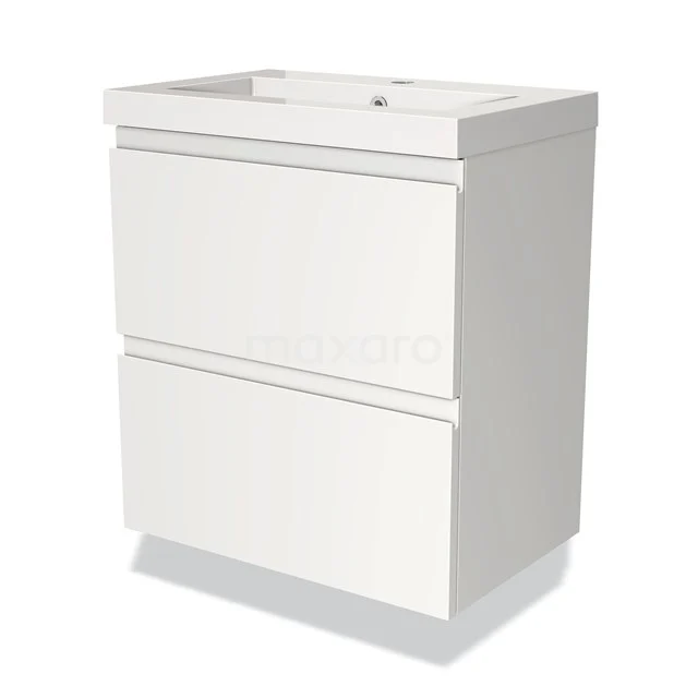 Modulo Slim Vanity units with basin | 60 cm Matte white Handle-less front Mineral marble 2 Stacked drawers BMW37-00098