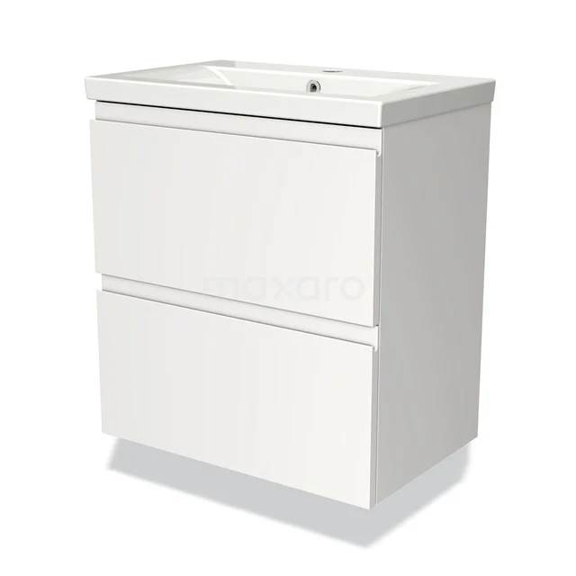 White bathroom unit with two drawers in glossy MDF, modern design and integrated vanity units with basin.