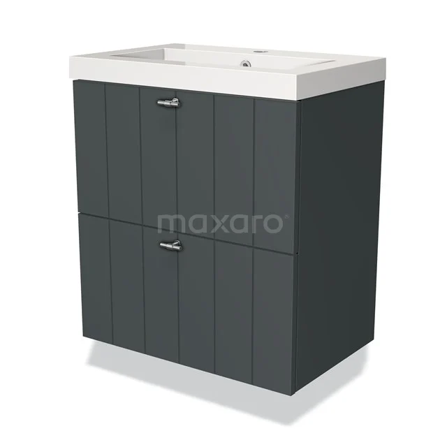 Modulo Slim Bathroom furniture with sink | 60 cm Dark grey Slat front Mineral marble 2 Stacked drawers BMW37-00104 Dark grey bathroom furniture set with white basin, modern panels and two storage drawers, stylish and practical for any bathroom.
