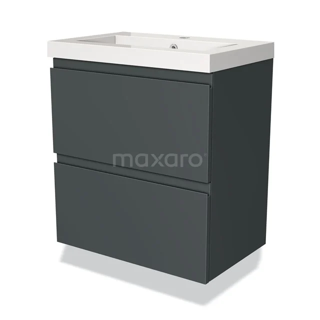 Modulo Slim Vanity units with basin | 60 cm Dark grey Handle-less front Mineral marble 2 Stacked drawers BMW37-00107