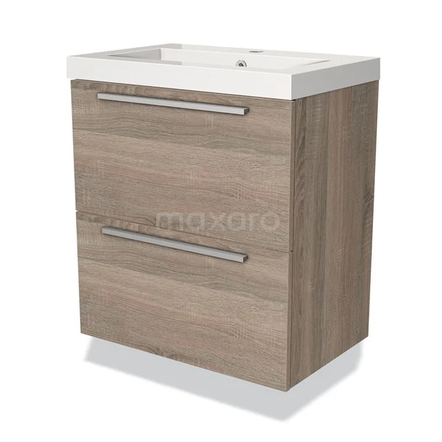 Modulo Slim Vanity units with basin | 60 cm Oak Flat front Mineral marble 2 Stacked drawers BMW37-00125