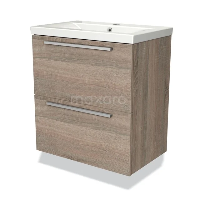Wooden bathroom unit with two drawers and white ceramic basin, perfect for a modern and functional bathroom design.