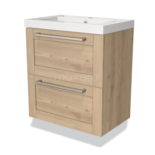 Modulo Slim Vanity units with basin | 60 cm Light brown oak Frame front Mineral marble 2 Stacked drawers BMW37-00134