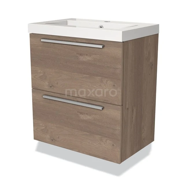 Modulo Slim Vanity units with basin | 60 cm Mid brown oak Flat front Mineral marble 2 Stacked drawers BMW37-00137