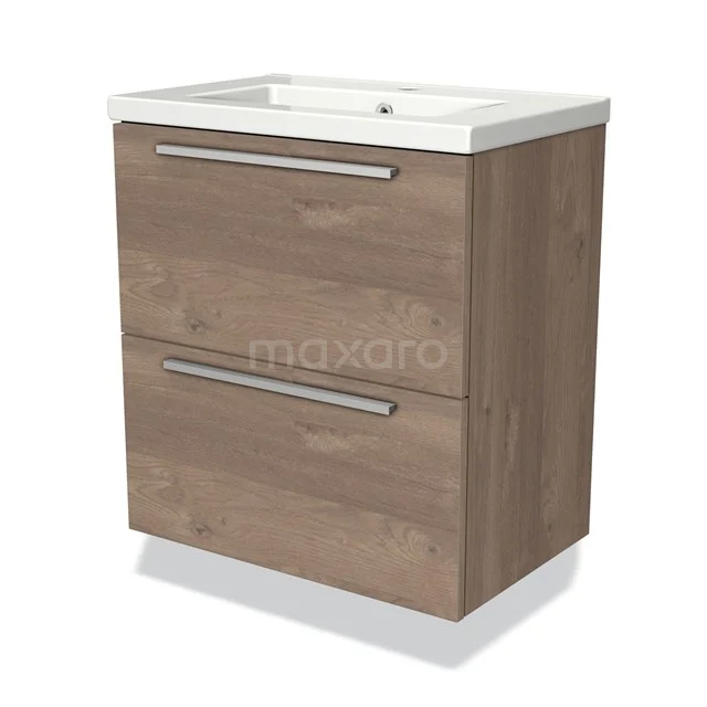 Wooden Bathroom unit with sink, two drawers and silver handles, perfect for a stylish and functional bathroom.