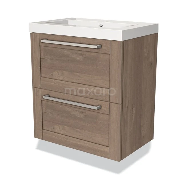 Wooden Bathroom unit with white vanity units with basin, two drawers and sleek design, perfect as compact storage space in the bathroom.