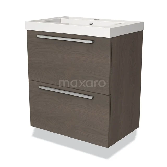 Modulo Slim Vanity units with basin | 60 cm Dark brown oak Flat front Mineral marble 2 Stacked drawers BMW37-00143