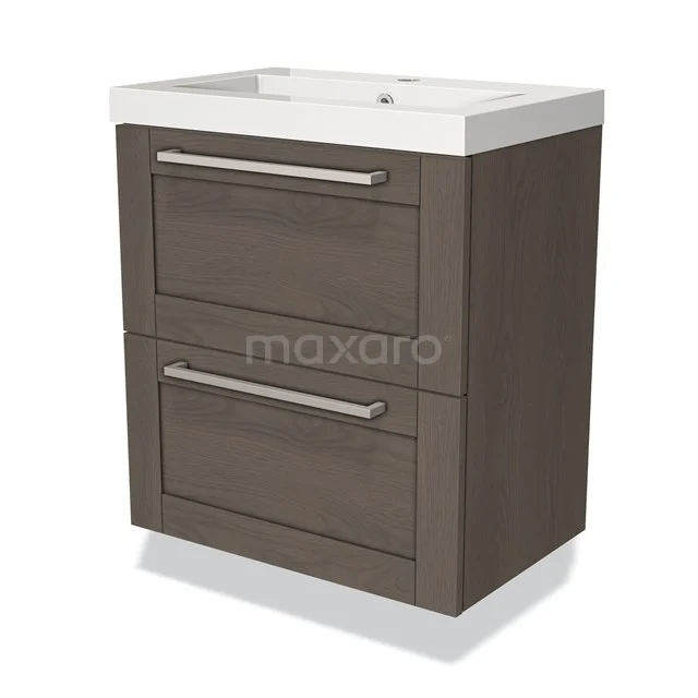 Modulo Slim Vanity units with basin | 60 cm Dark brown oak Frame front Mineral marble 2 Stacked drawers BMW37-00146