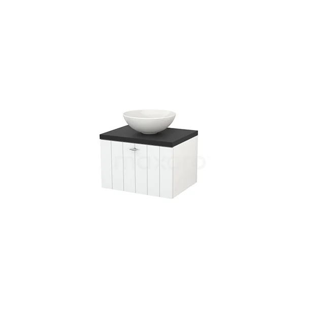Modulo+ Plato Badkamermeubel voor waskom | 60 cm Hoogglans wit Lamel front Carbon blad 1 lade BMK001008