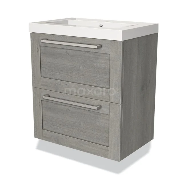 Modulo Slim Vanity units with basin | 60 cm Grey oak Frame front Mineral marble 2 Stacked drawers BMW37-00152