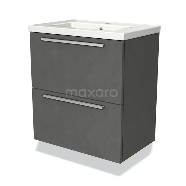 Dark grey bathroom furniture set with two drawers, modern design and integrated ceramic basin.