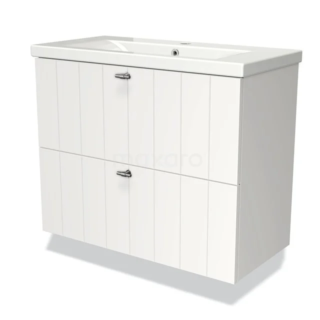 Modulo Slim Vanity units with basin | 80 cm Matte white Slat front Ceramic 2 Stacked drawers BMW37-00192 White bathroom unit with double chest of drawers, vertical panels and ceramic vanity units with basin; stylish and functional for any bathroom.