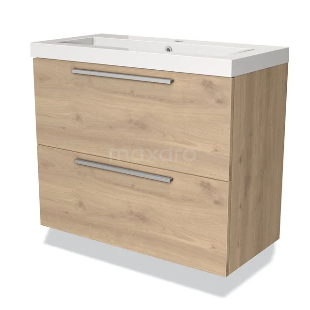 Modulo Slim Vanity units with basin | 80 cm Light brown oak Flat front Mineral marble 2 Stacked drawers BMW37-00227