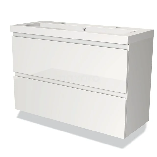 Wit, rechthoekig badkamermeubel met twee soft-close lades, modern design, ideaal voor stijlvolle badkameropslag.