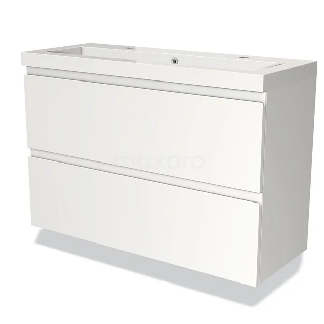 Wit badkamermeubel met twee lades, strak design, wandmontage, vervaardigd uit hoogwaardig MDF-materiaal.