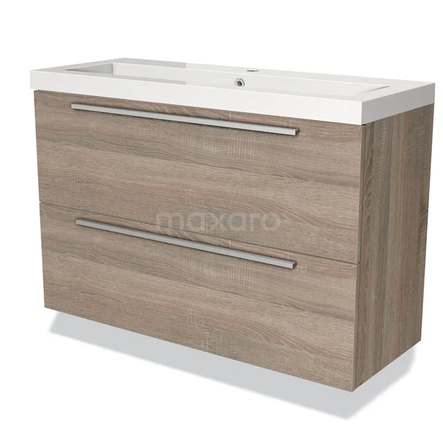 Modulo Slim Vanity units with basin | 100 cm Oak Flat front Mineral marble 2 Stacked drawers BMW37-00337