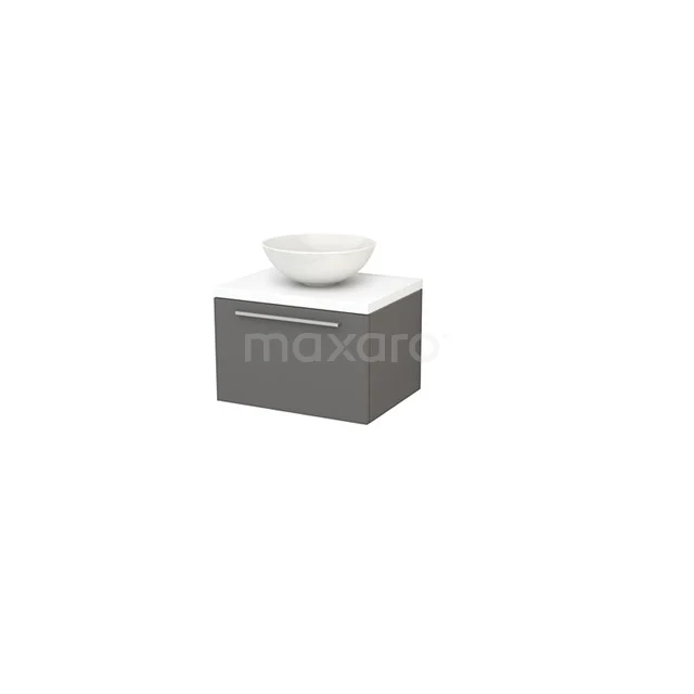 Modulo+ Plato Badkamermeubel voor waskom | 60 cm Mat wit Vlak front Mat wit blad 1 lade BMK001048