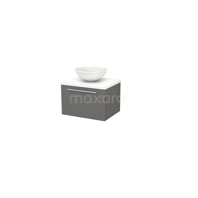 Modulo+ Plato Badkamermeubel voor waskom | 60 cm Hoogglans wit Vlak front Hoogglans wit blad 1 lade BMK001049
