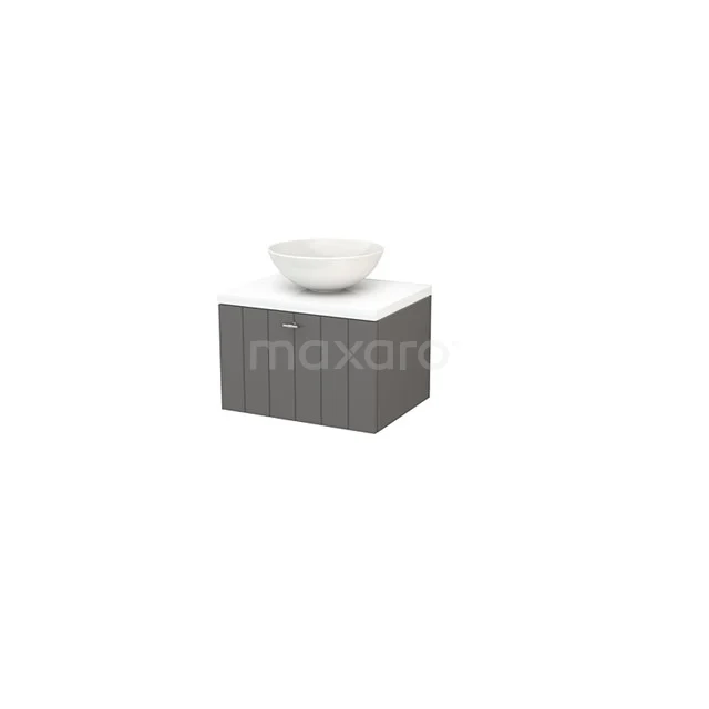 Modulo+ Plato Badkamermeubel voor waskom | 60 cm Hoogglans wit Lamel front Hoogglans wit blad 1 lade BMK001052